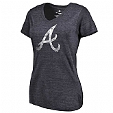 Women's Atlanta Braves Fanatics Branded Primary Distressed Team Tri Blend V Neck T-Shirt Heathered Navy FengYun,baseball caps,new era cap wholesale,wholesale hats